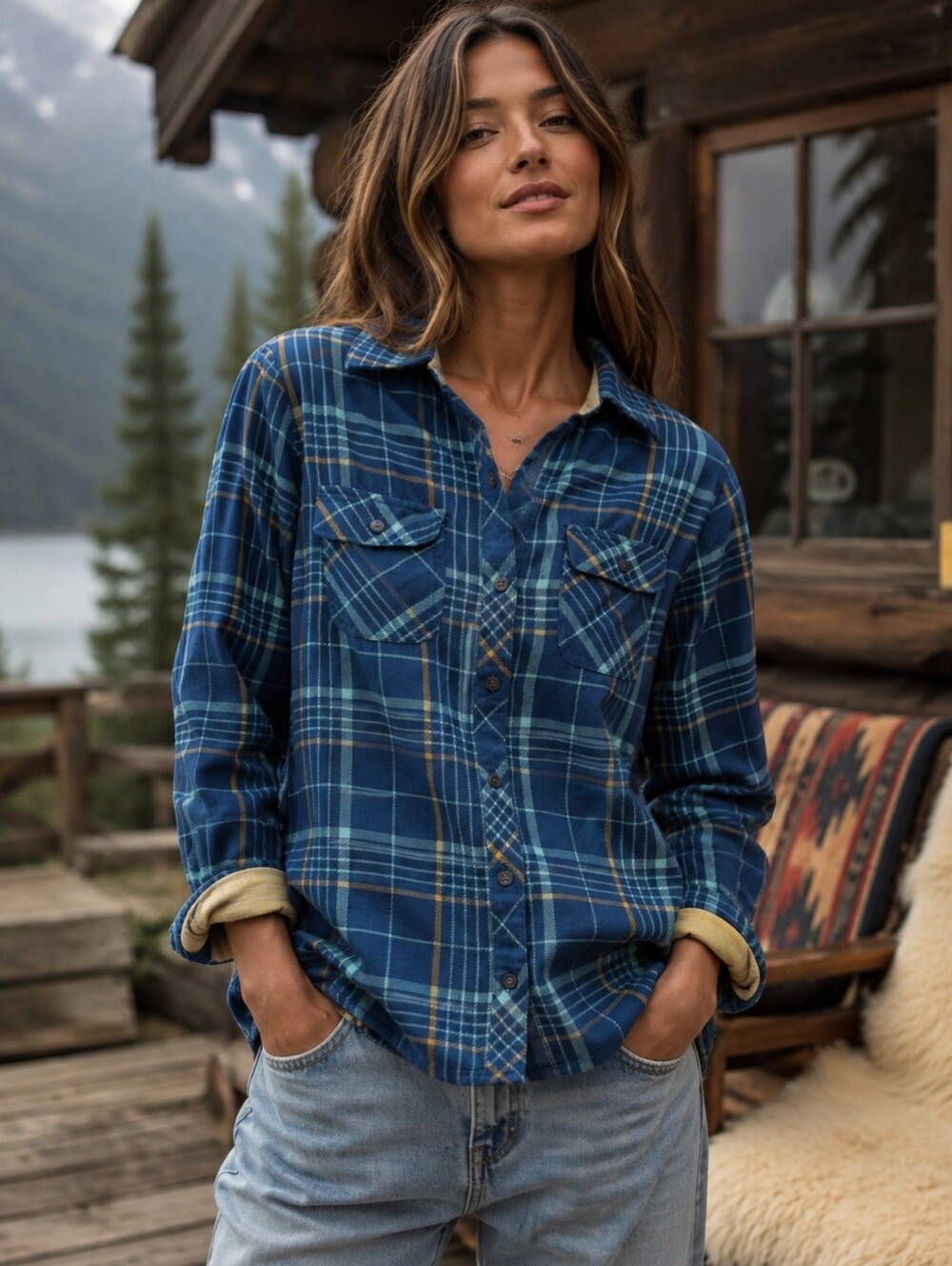Marmot Women’s Plaid Flannel Shirt S Blue Hiking Outdoor Gorpcore Button Up